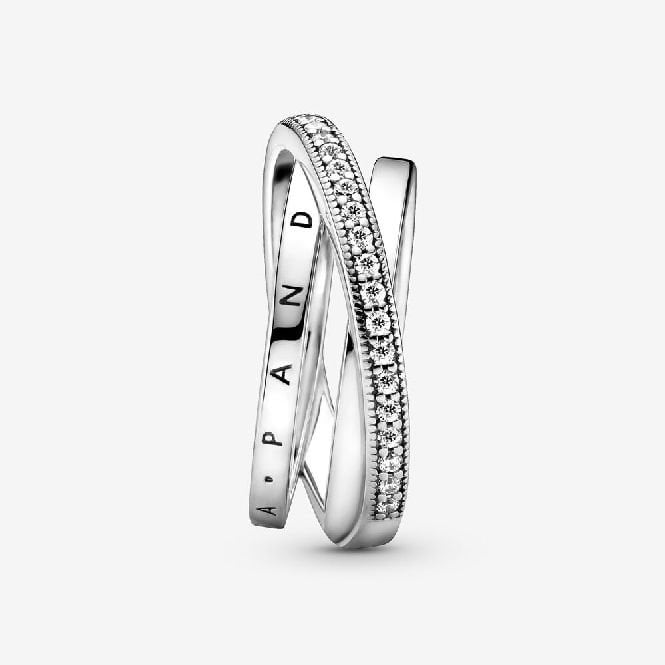 Crossover Pave Triple Band Ring, Size 48