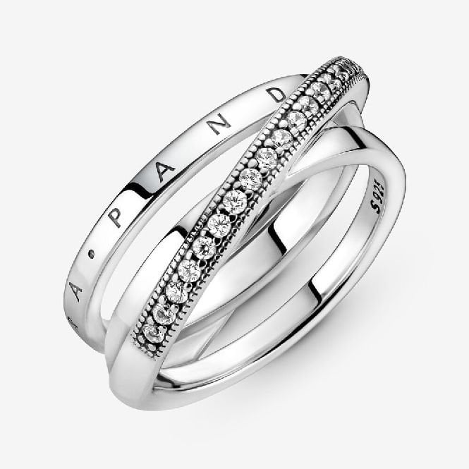 Crossover Pave Triple Band Ring, Size 48