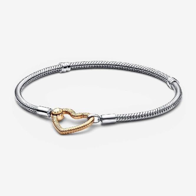 Pandora Moments Gold Heart Closure Snake Chain Bracelet, 18cm