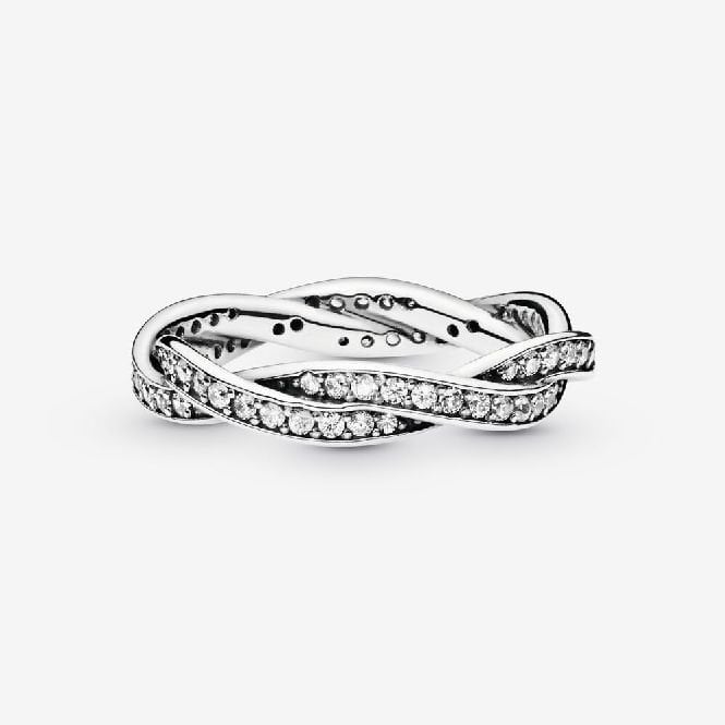 Sparkling Twisted Lines Ring, Size 50