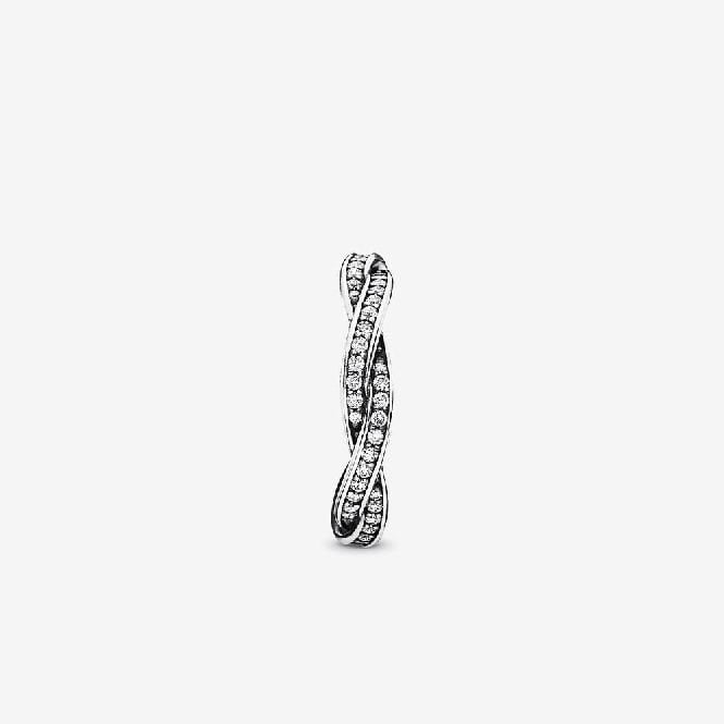 Sparkling Twisted Lines Ring, Size 50