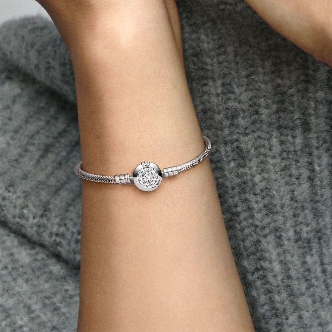 Moments Sparkling Crown O Snake Chain Bracelet, 21cm