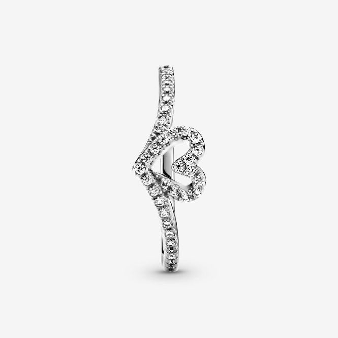 Sparkling Wishbone Heart Ring, Size 60