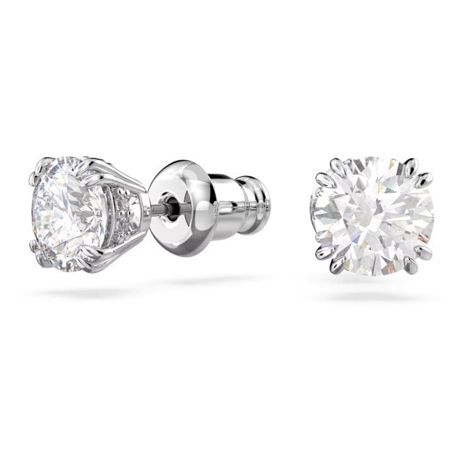 Stilla Stud Earrings with Round-Cut White Crystal in Rhodium Silver