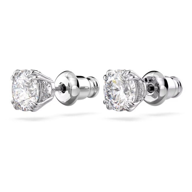 Stilla Stud Earrings with Round-Cut White Crystal in Rhodium Silver