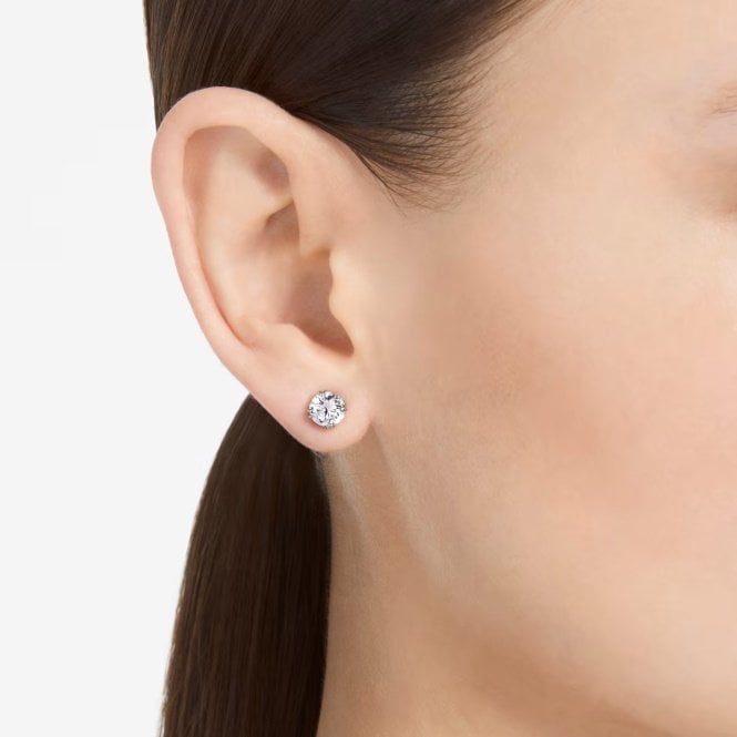 Stilla Stud Earrings with Round-Cut White Crystal in Rhodium Silver