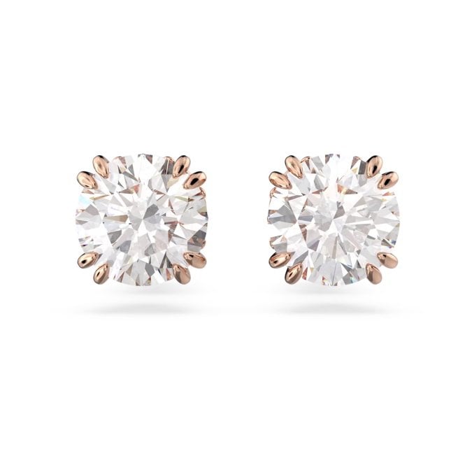Stilla Stud Earrings with Round-Cut White Crystal in Rose Gold