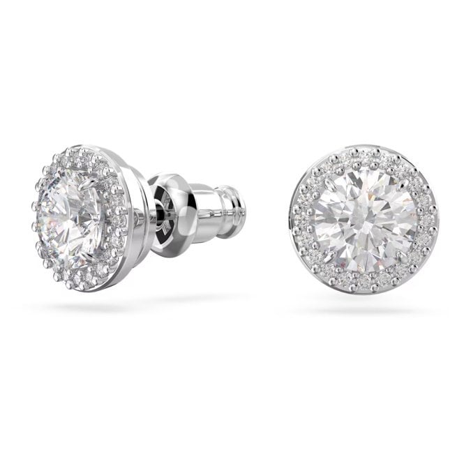 Una Angelic Stud Earrings with Round-Cut White Crystal Pave in Rhodium Silver