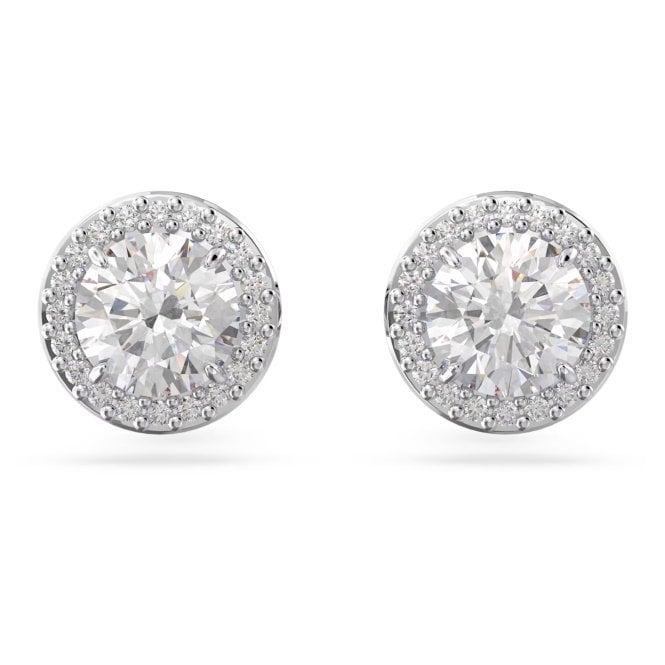 Una Angelic Stud Earrings with Round-Cut White Crystal Pave in Rhodium Silver