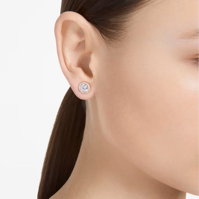 Una Angelic Stud Earrings with Round-Cut White Crystal Pave in Rose Gold