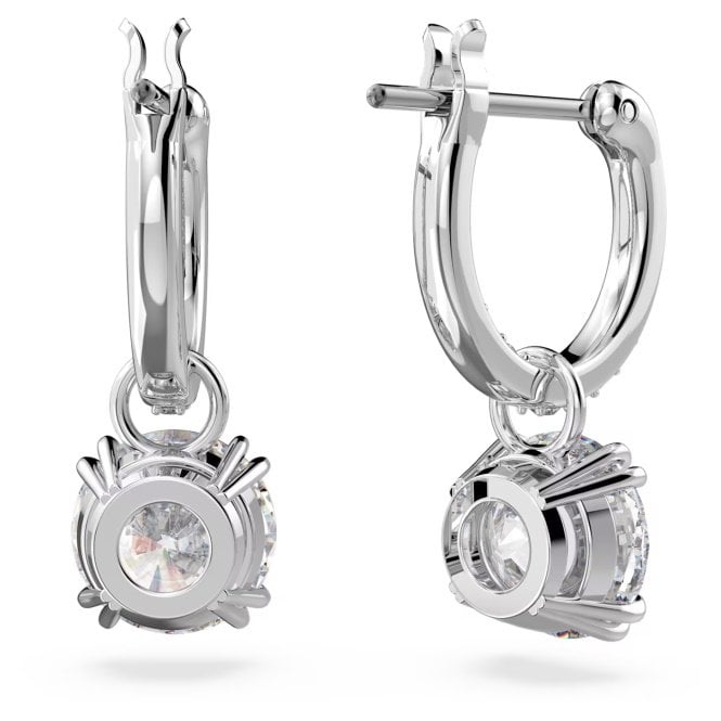 Stilla Drop Earrings with Round-Cut White Crystal in Rhodium Silver