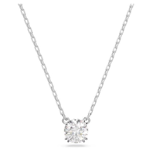 Stilla Pendant Necklace with Round-Cut White Crystal in Rhodium Silver