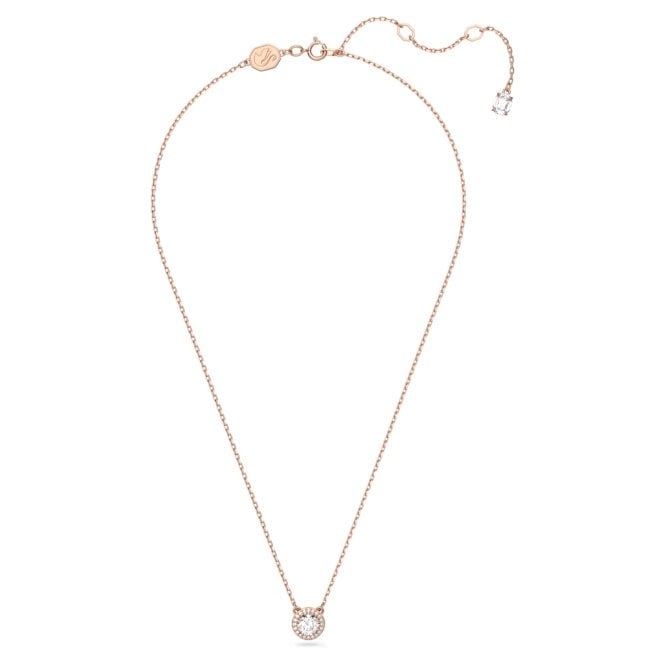 Una Angelic Pendant Necklace with Round-Cut White Crystal Pave in Rose Gold