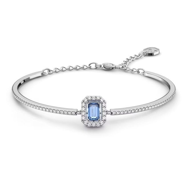 Una Bangle with Octagon-Cut Blue Crystal in Rhodium Silver