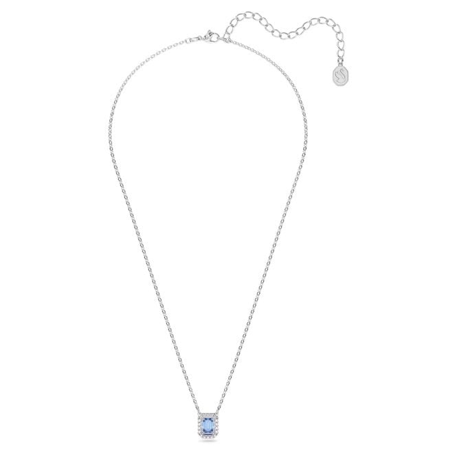 Una Necklace with Octagon-Cut Blue Crystal in Rhodium Silver