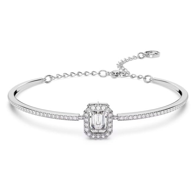 Una Bangle with Octagon-Cut White Crystal in Rhodium Silver