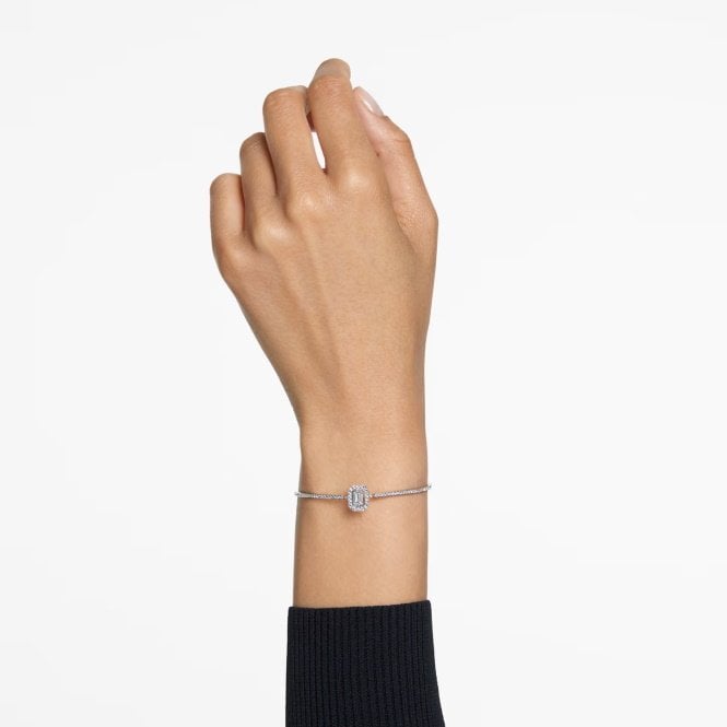 Una Bangle with Octagon-Cut White Crystal in Rhodium Silver