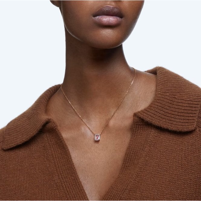 Una Necklace with Octagon-Cut Pink Crystal in Rose Gold
