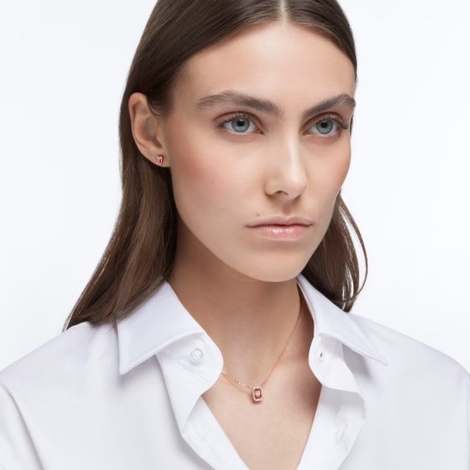 Una Necklace & Earrings Set with Octagon-Cut Pink Crystal in Rose Gold
