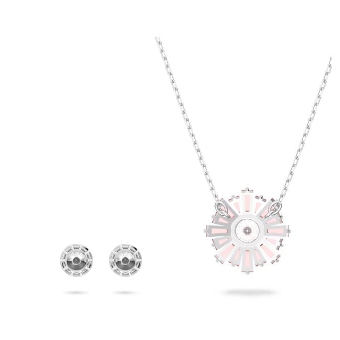 Idyllia Necklace & Earrings Set with Pink Crystal in Rhodium Silver