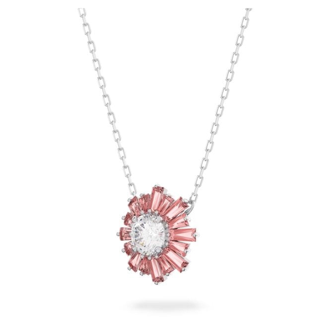 Idyllia Necklace & Earrings Set with Pink Crystal in Rhodium Silver