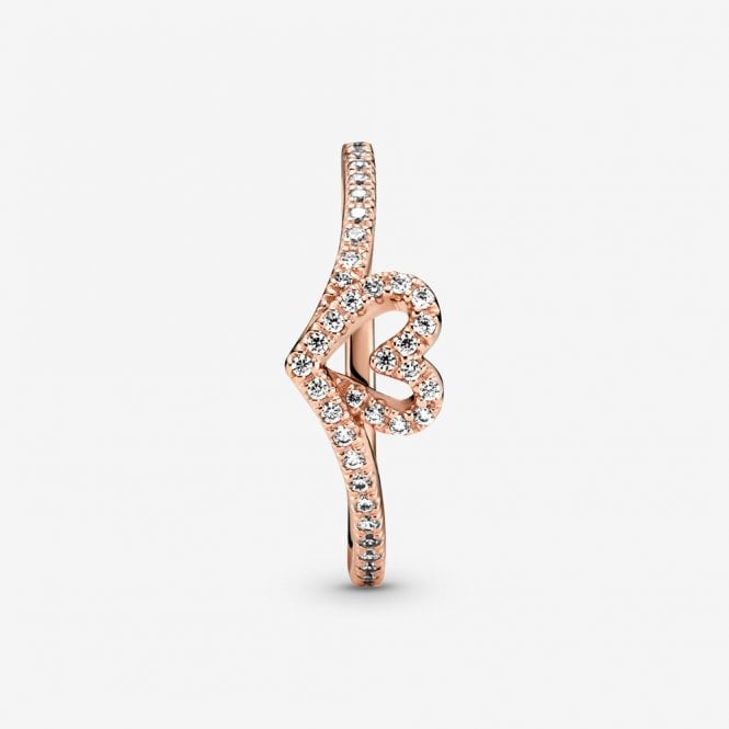 Rose Sparkling Wishbone Heart Ring, Size 48