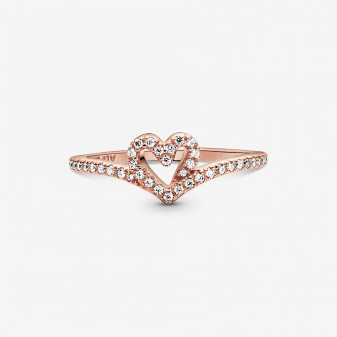 Rose Sparkling Wishbone Heart Ring, Size 48