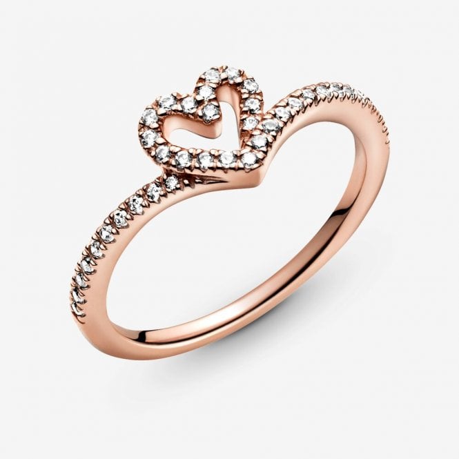 Rose Sparkling Wishbone Heart Ring, Size 48