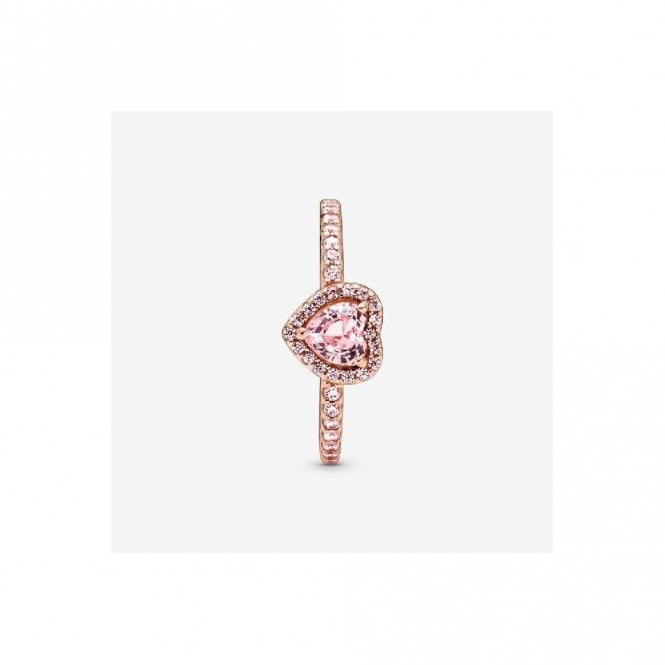 Rose Sparkling Elevated Pink Heart Ring, Size 58