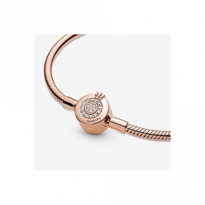 Moments Rose Sparkling Crown O Snake Chain Bracelet, 23cm