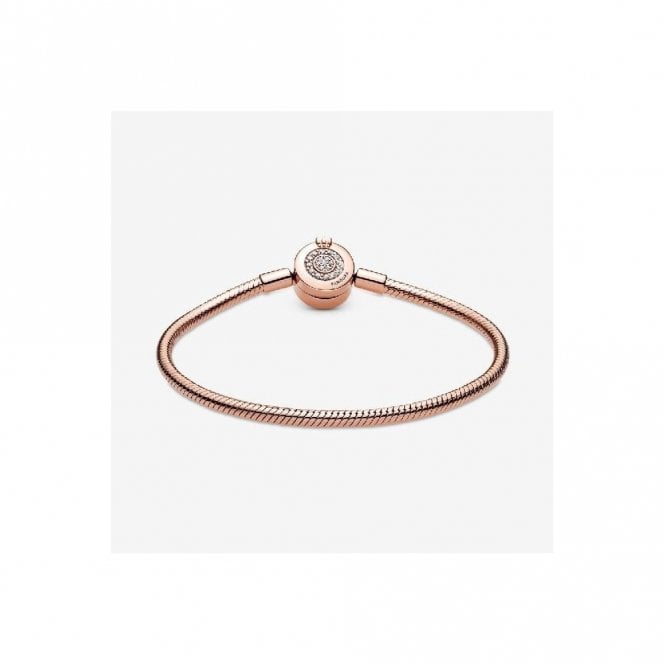 Moments Rose Sparkling Crown O Snake Chain Bracelet, 23cm