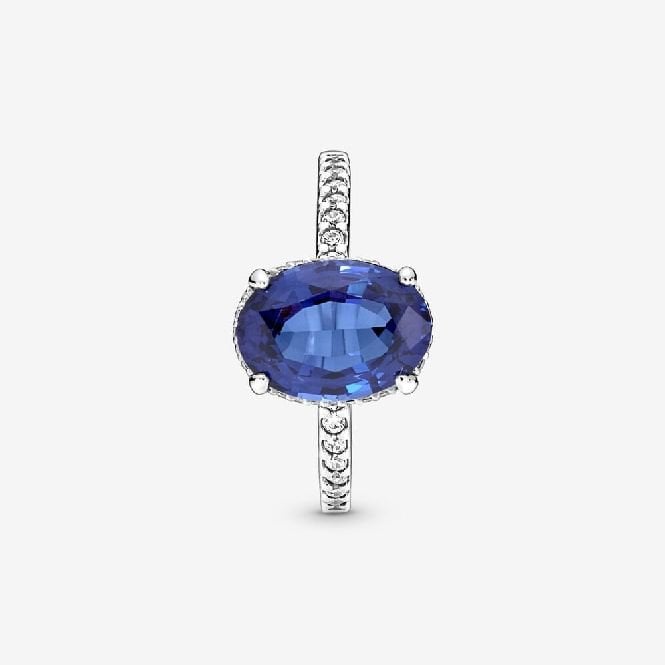 Sparkling Statement Blue Halo Ring, Size 52