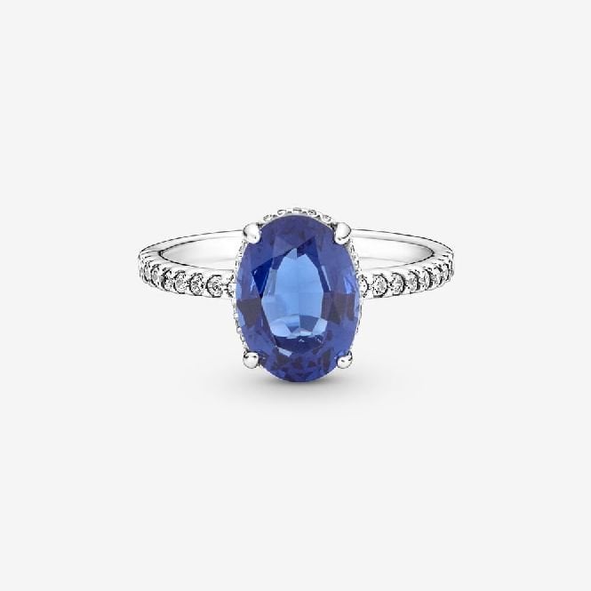Sparkling Statement Blue Halo Ring, Size 54