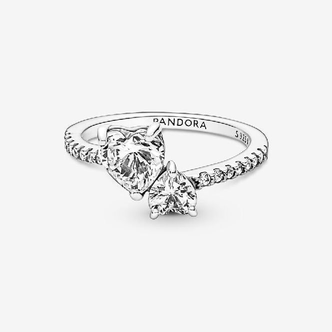Double Heart Sparkling Ring, Size 56