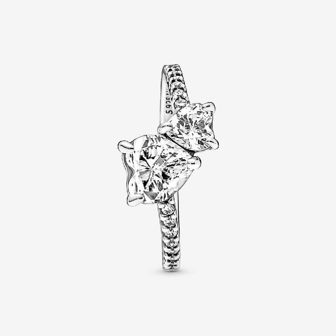 Double Heart Sparkling Ring, Size 56
