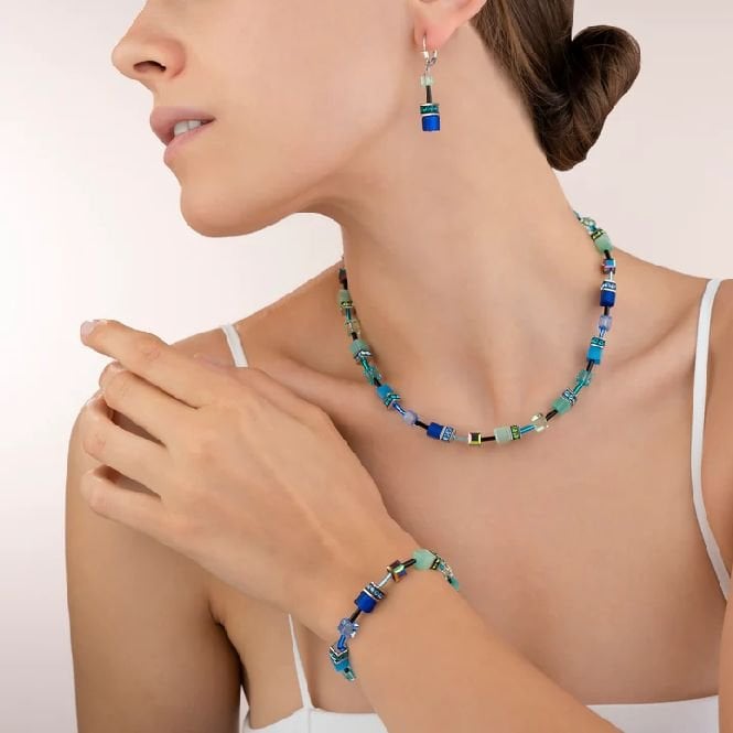 GeoCUBE Earrings in Silver with Blue & Green