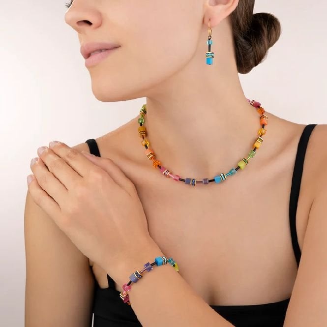 GeoCUBE Necklace in Gold & Rainbow Multicolours