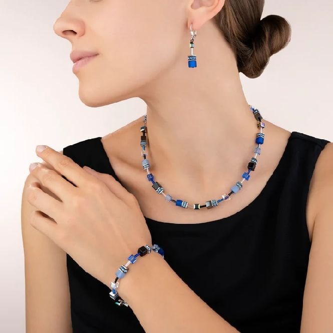 GeoCUBE Earrings in Silver & Cobalt Blue