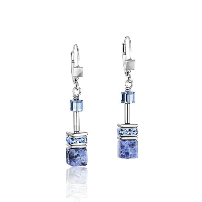 GeoCUBE Earrings in Silver with Sodalite & Haematite Blue