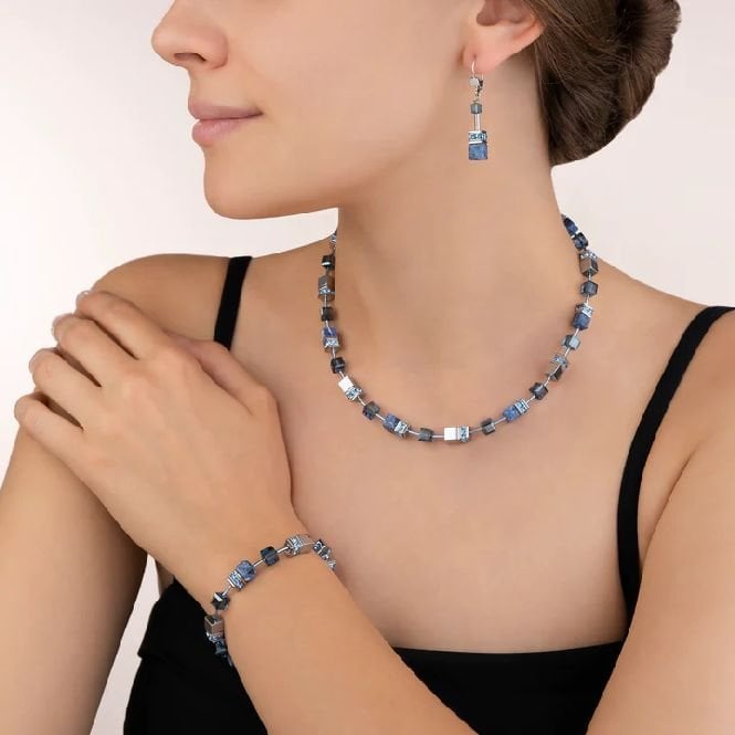 GeoCUBE Earrings in Silver with Sodalite & Haematite Blue