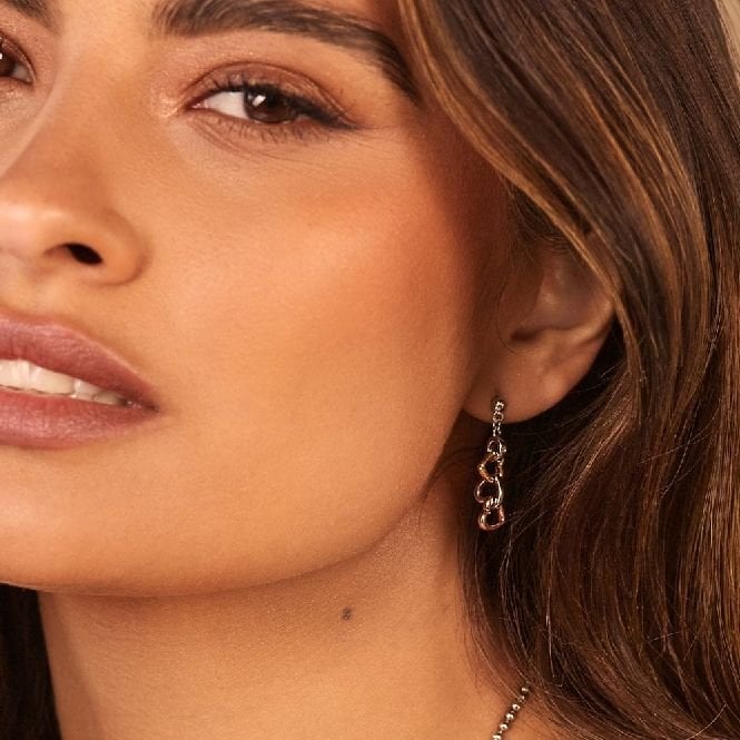 Silver Trio Triple Heart Earrings with Gold