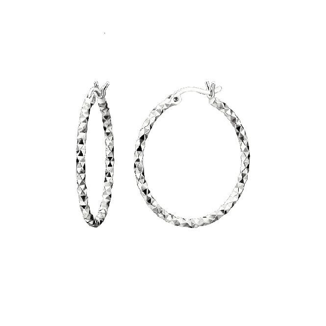 Diamond Cut Silver Clip Hoop Earrings, 25mm Medium