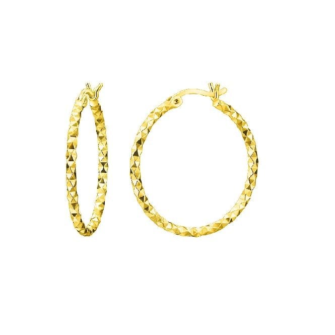 Diamond Cut Gold Clip Hoop Earrings, 25mm Medium