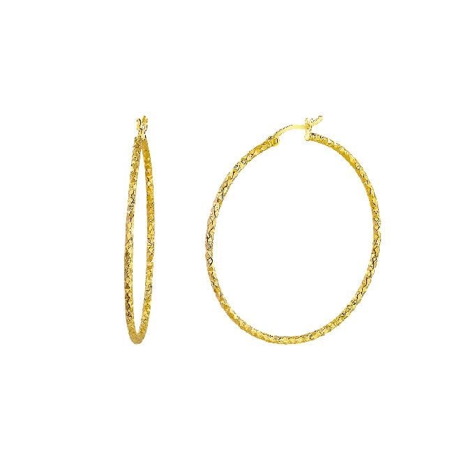 Diamond Cut Gold Clip Hoop Earrings, 35mm Large