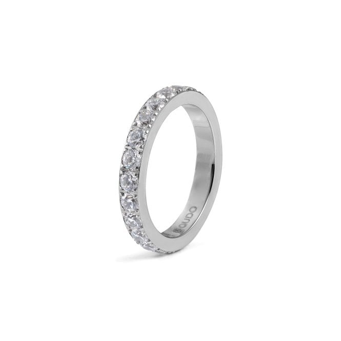 Eternity Broad Silver and Clear Crystal Ring, Size 56