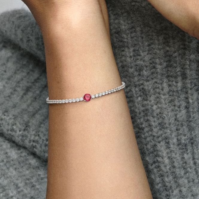 Red Sparkling Round Pave Tennis Bracelet, 16cm
