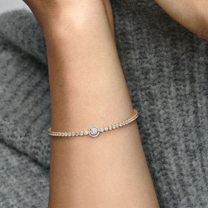 Sparkling Gold Halo Tennis Bracelet, 18cm