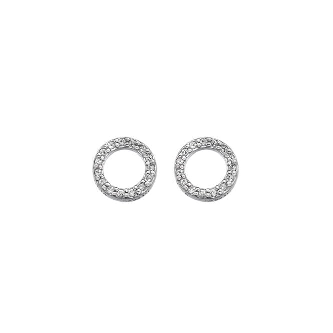 Silver Striking Circle Earrings with White Topaz