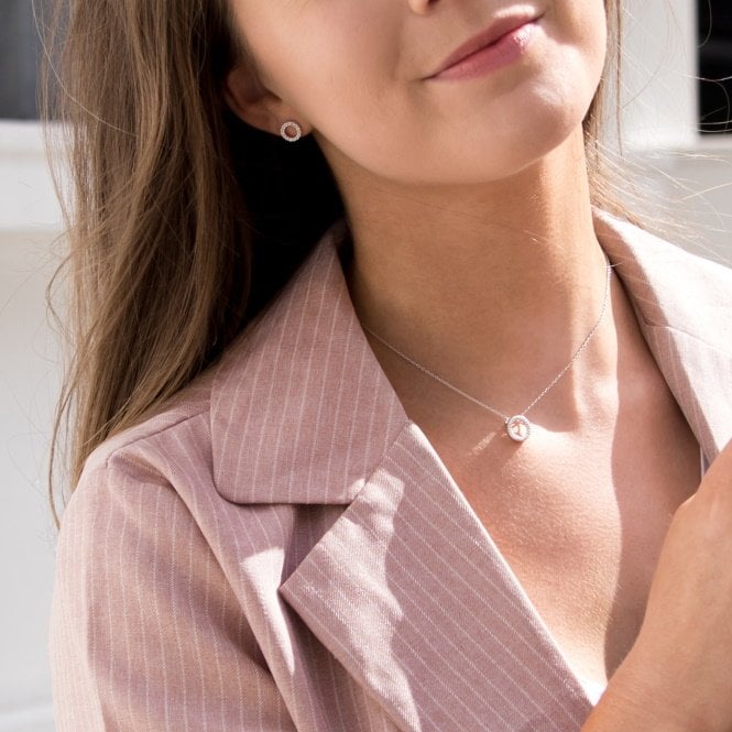 Silver Striking Circle Earrings with White Topaz