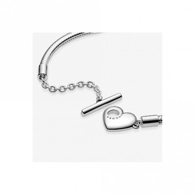 Moments Heart T-Bar Snake Chain Bracelet, 23cm